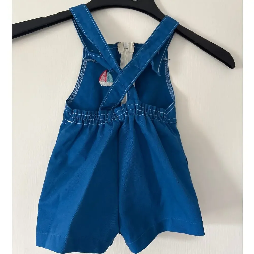 Carters Vintage Sailboat Shortalls Romper Embroidered Size 18 Months